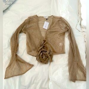 LOVERS & FRIENDS Golden Metallic tie front shirt size S